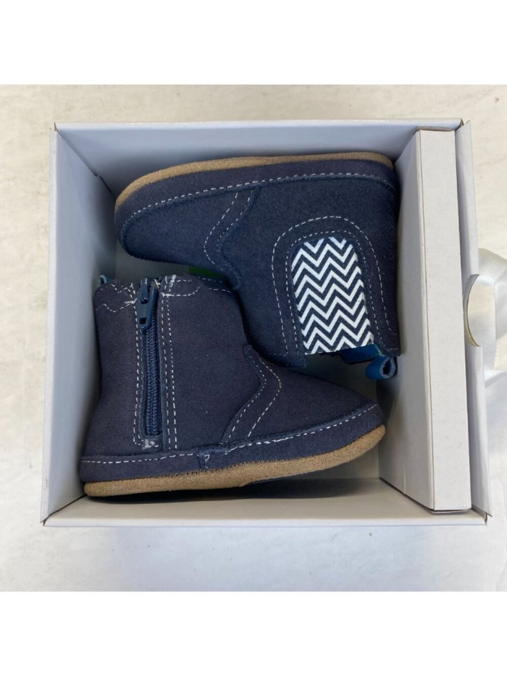 Robeez First Kicks Maddox Navy Leather Boot Size 6-9 Months Zipper,Baby, New